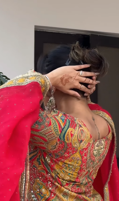 Red Chilly and Gold Heavily Embroidered Sharara Suit (KJ-3156 D-45)