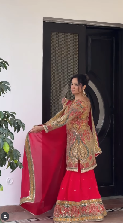 Red Chilly and Gold Heavily Embroidered Sharara Suit (KJ-3156 D-45)