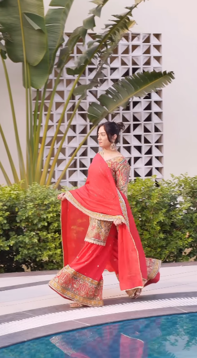 Red Chilly and Gold Heavily Embroidered Sharara Suit (KJ-3156 D-45)