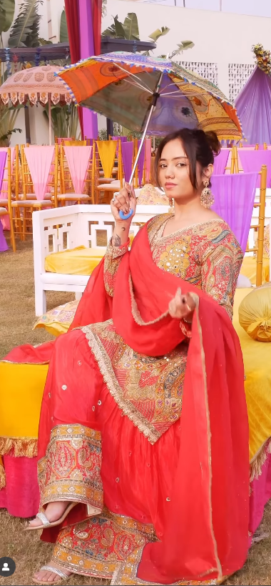 Red Chilly and Gold Heavily Embroidered Sharara Suit (KJ-3156 D-45)