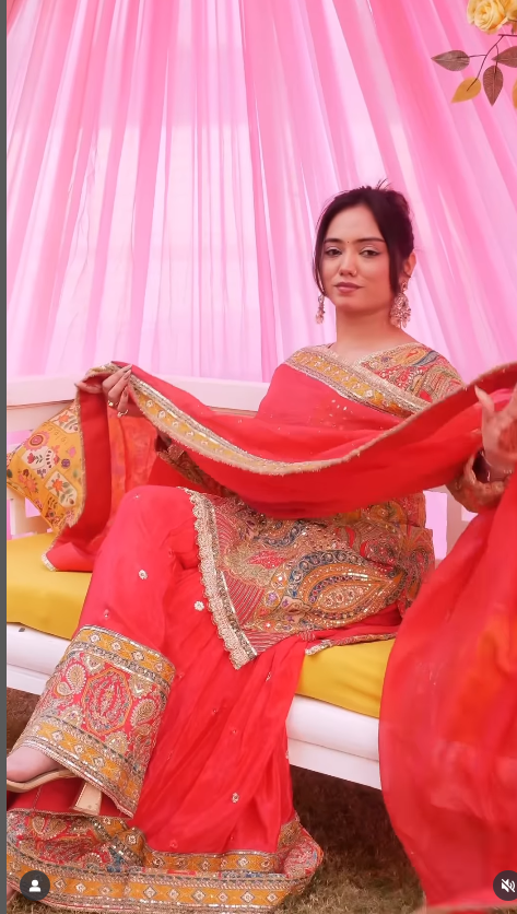 Red Chilly and Gold Heavily Embroidered Sharara Suit (KJ-3156 D-45)