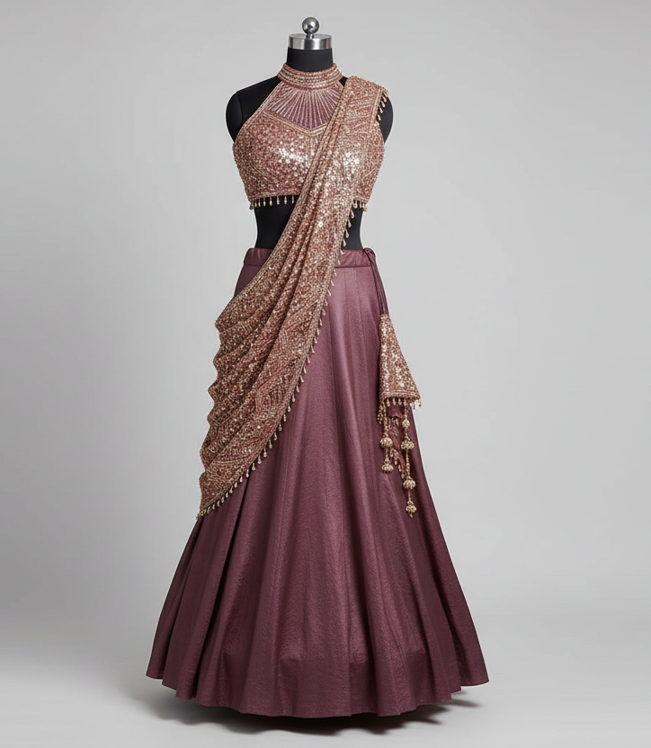 Contemporary Mauve Fusion Lehenga