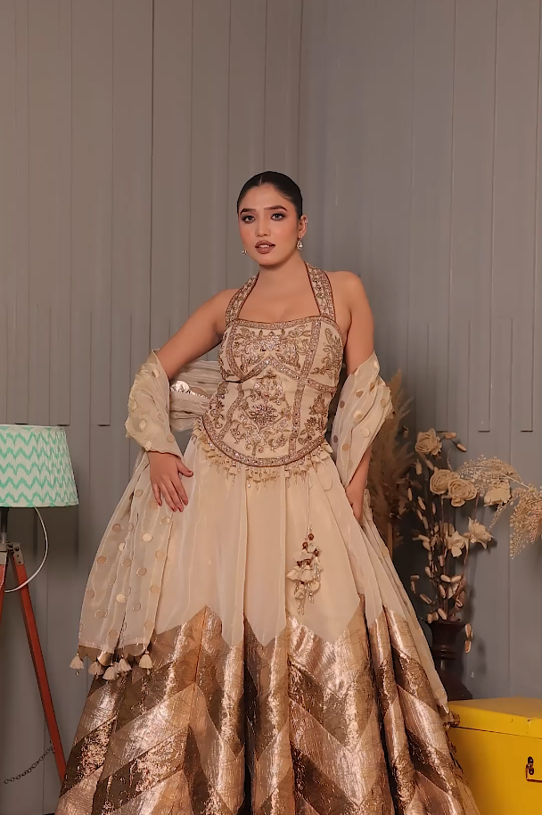 Gilded Chevron Corset Lehenga