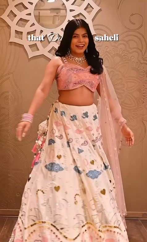 Whimsical Off-White & Blush Pink Lehenga