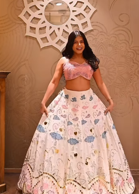 Whimsical Off-White & Blush Pink Lehenga Main image