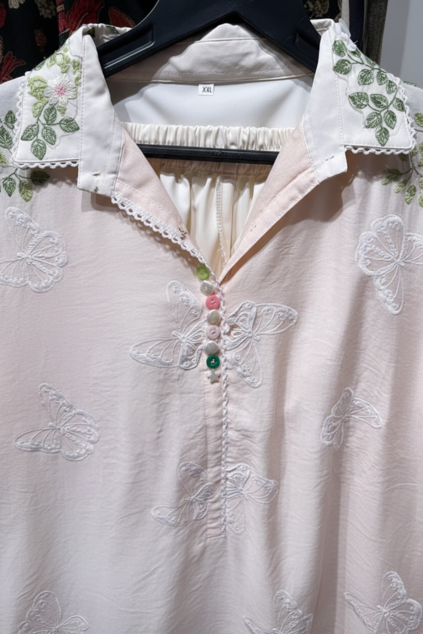 Blush Butterfly Embroidered Co-ord Set