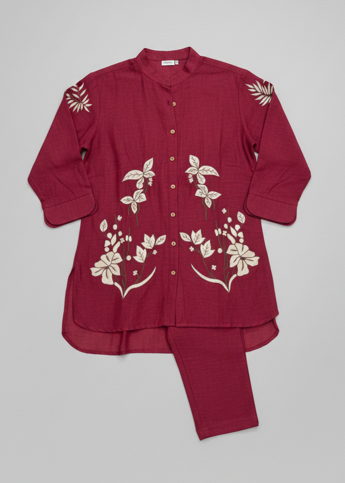Floral Embroidered Cotton-Blend Co-ord Set