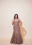 Rose Gold Sequin Lehenga with Attached Pre-Draped Trail