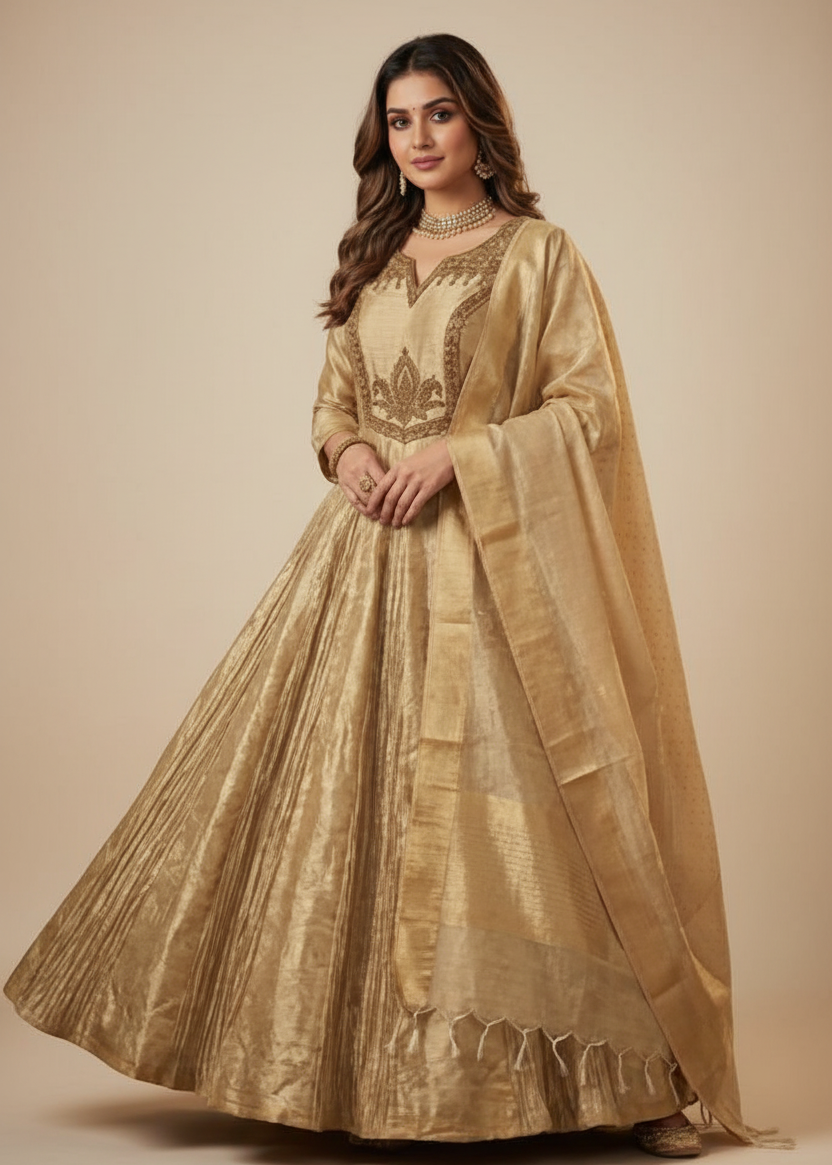 Imperial Gold Brocade Anarkali Gown