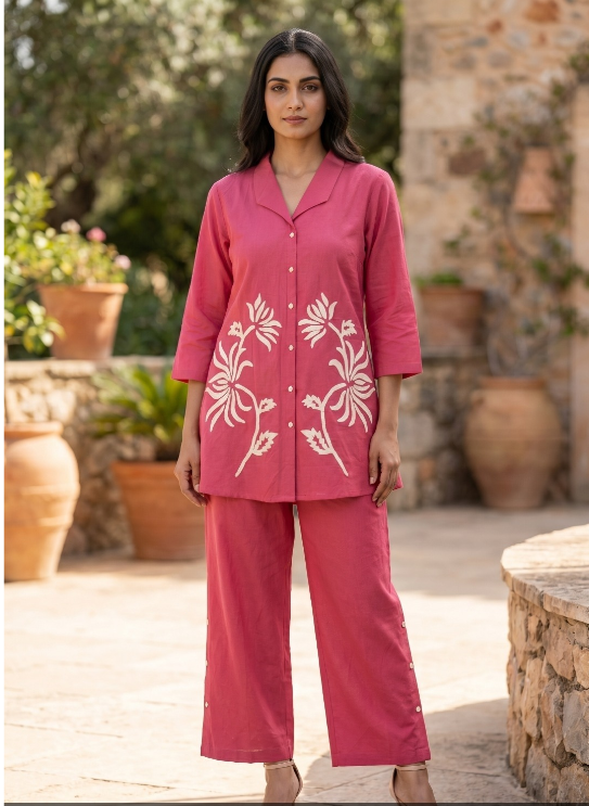 Chic Pink Button-Down Co-ord Set Main image