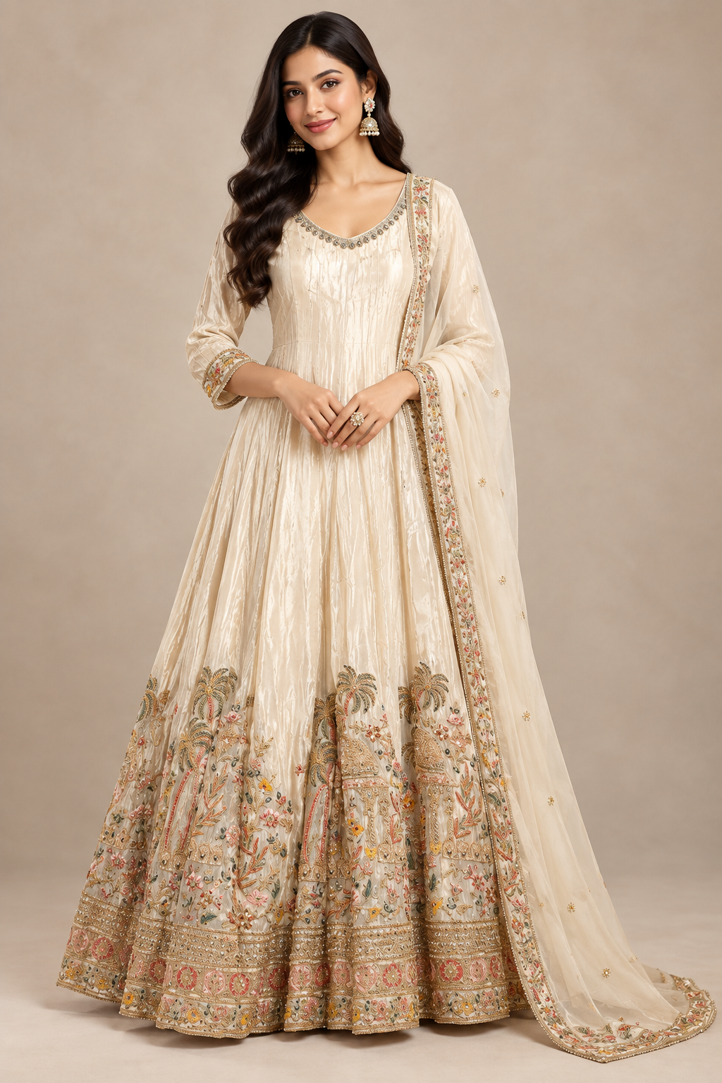 Ivory and Champagne Gold Anarkali Suit