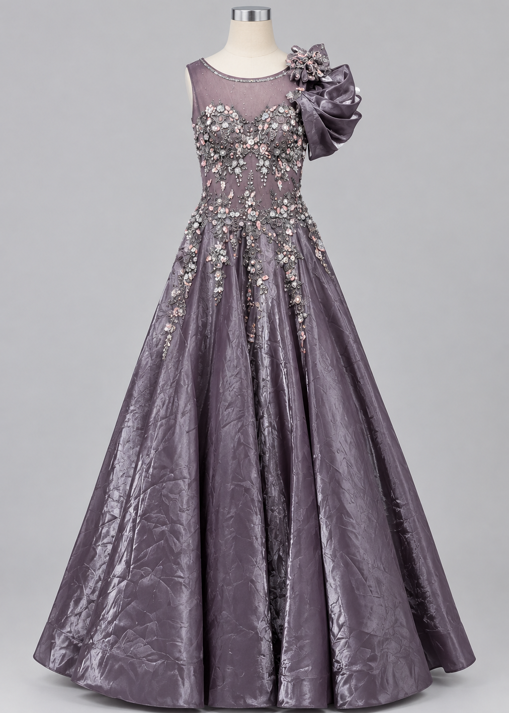 Charcoal Amethyst Sculpted Rosette Gown