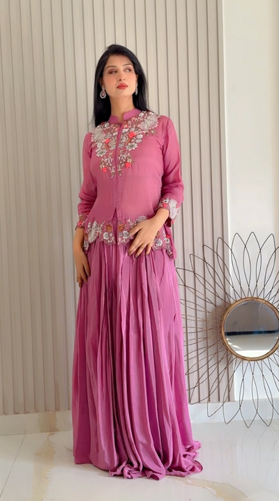 Embroidered Peplum Top and Gathered Skirt (NB10589 BS-64)