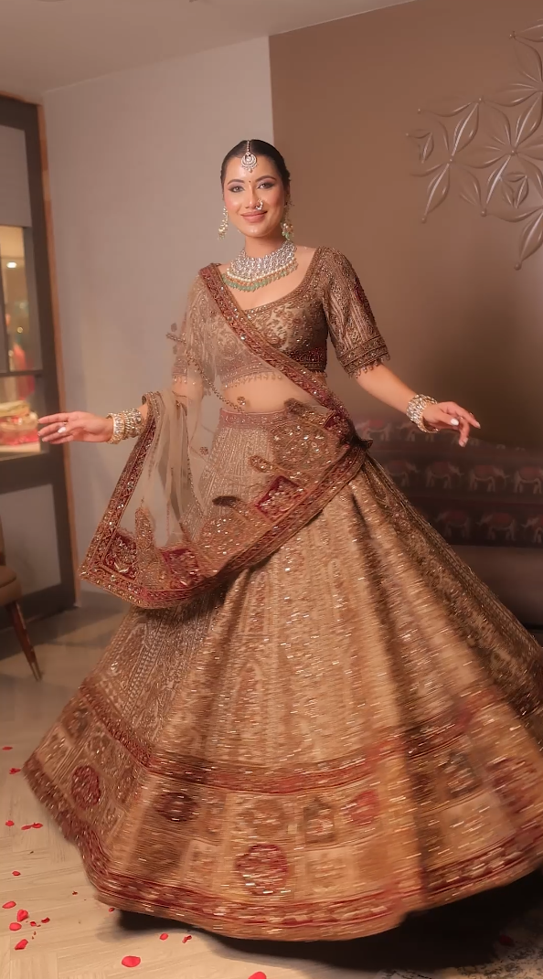 Antique Gold Deep Maroon Heritage Bridal Lehenga (DC-252547 D-56) Main image