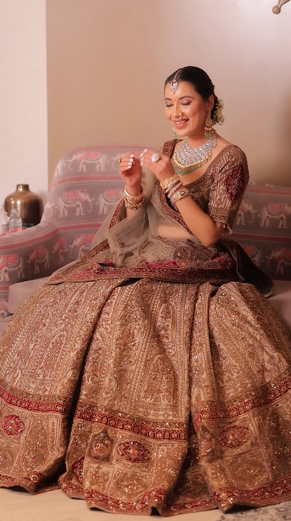 Antique Gold Deep Maroon Heritage Bridal Lehenga (DC-252547 D-56)