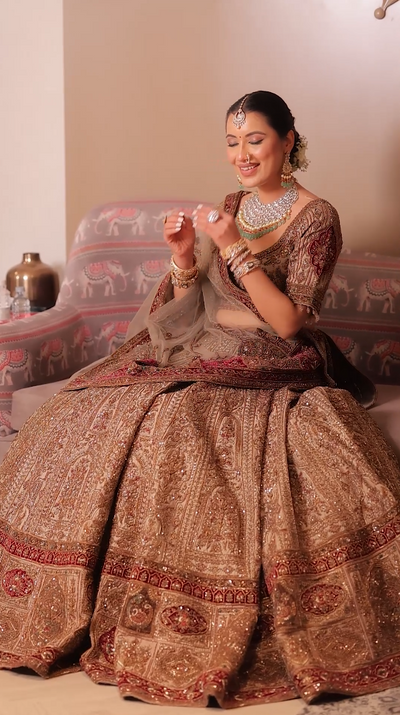 Antique Gold Deep Maroon Heritage Bridal Lehenga (DC-252547 D-56)