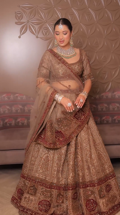 Antique Gold Deep Maroon Heritage Bridal Lehenga (DC-252547 D-56)