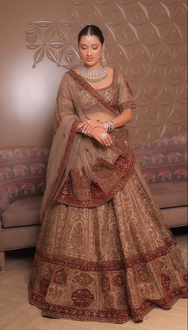 Antique Gold Deep Maroon Heritage Bridal Lehenga (DC-252547 D-56) Secondary image