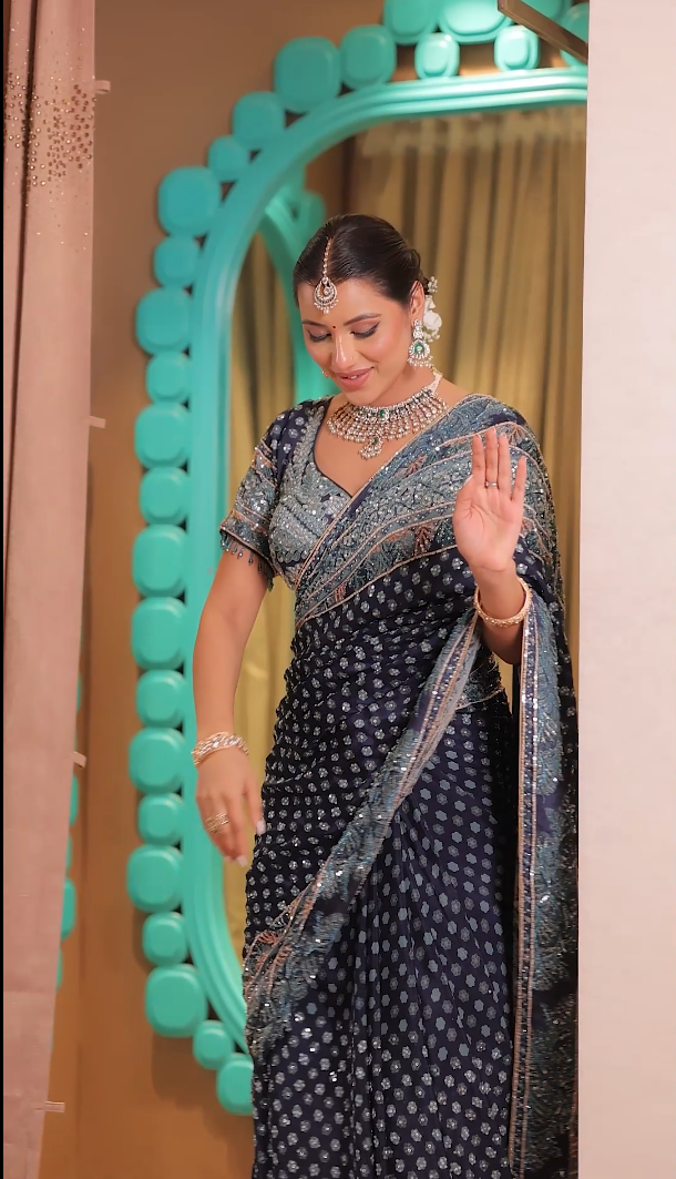 Midnight Indigo Opulence Saree with Aqua Embroidery (CCRS-25-03 D-32)