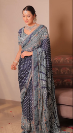 Midnight Indigo Opulence Saree with Aqua Embroidery (CCRS-25-03 D-32)