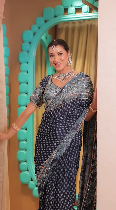 Midnight Indigo Opulence Saree with Aqua Embroidery (CCRS-25-03 D-32)