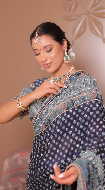 Midnight Indigo Opulence Saree with Aqua Embroidery (CCRS-25-03 D-32)