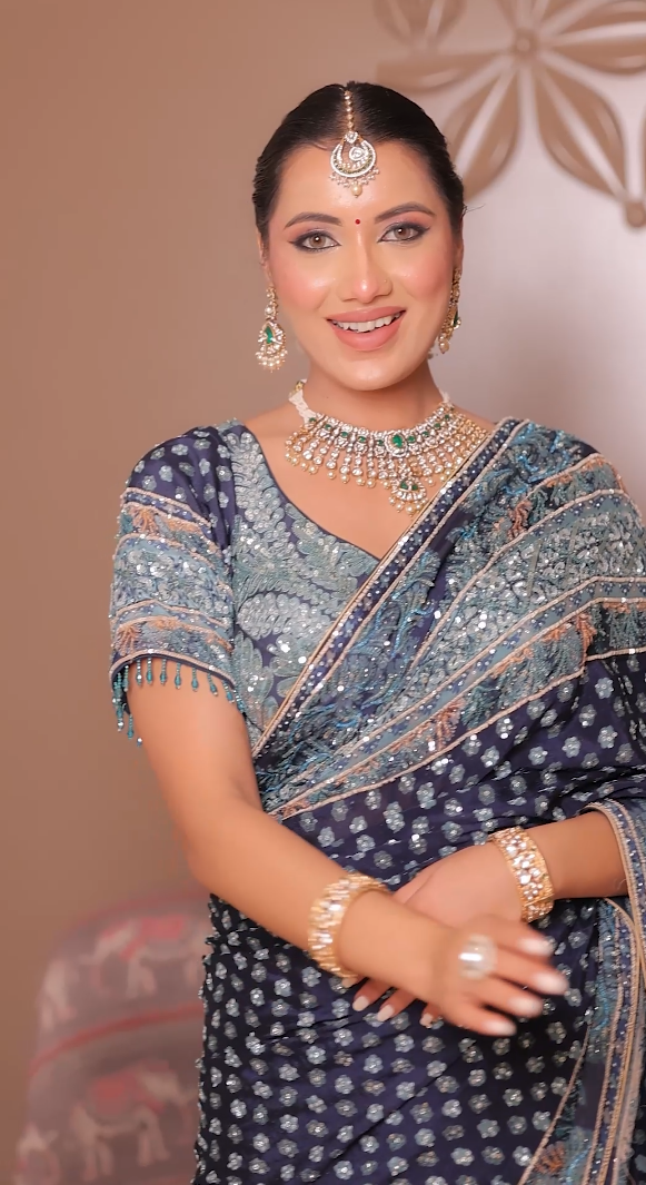 Midnight Indigo Opulence Saree with Aqua Embroidery (CCRS-25-03 D-32)