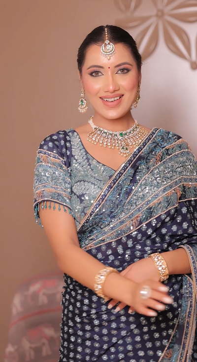 Midnight Indigo Opulence Saree with Aqua Embroidery (CCRS-25-03 D-32)