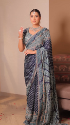 Midnight Indigo Opulence Saree with Aqua Embroidery (CCRS-25-03 D-32)