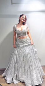 Sparkling Silver Sequin and Fringe Lehenga Ensemble (1508 M-146)
