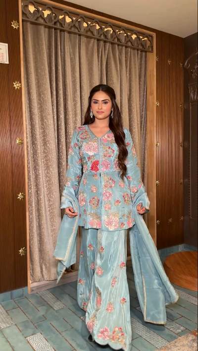 Celestial Bloom Sharara Kurti Set (12052 GS-104)