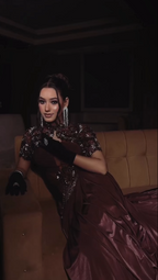 Espresso Glamour Drape Gown (9443 M-112)