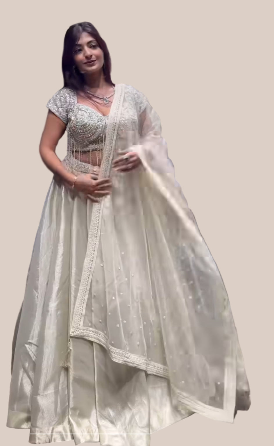 Ivory Fairytail Skirt with Crystal Fringe Blouse Lehenga