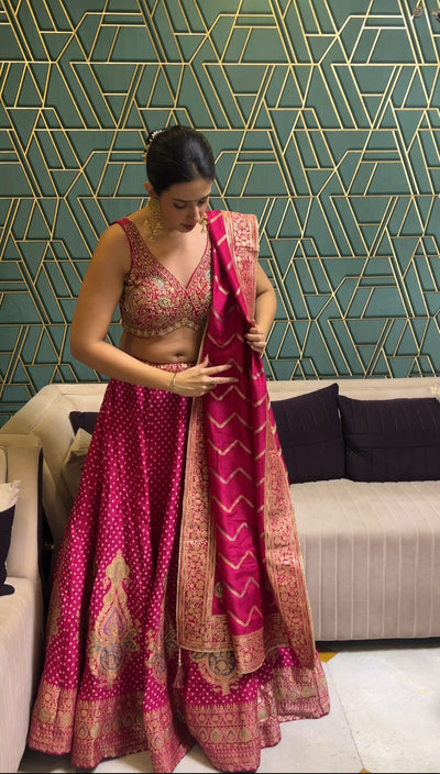 Rani Pink Handcrafted Banarasi Lehenga (8256 M-41)