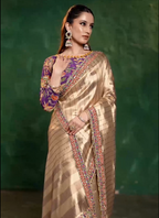 Golden Saree with Fusion blouse