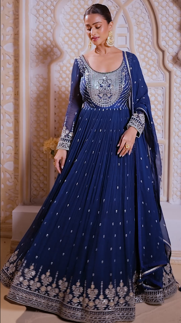 Royal Indigo Embroidered Gown