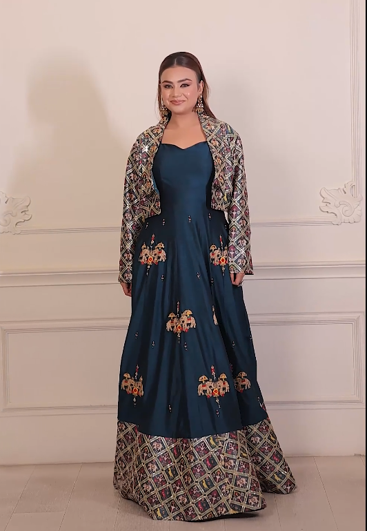 Silk Anarkali Gown with Embroidered Jacket Main image