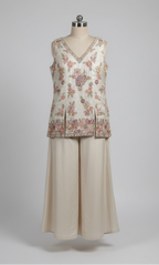 Shop Sleeveless Embroidered Peplum Tunic Top & Palazzo Set with Dupatta