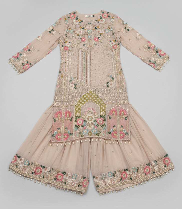 Elegant Mauve Kurti Palazzo Set with Multicolor Thread Work for women