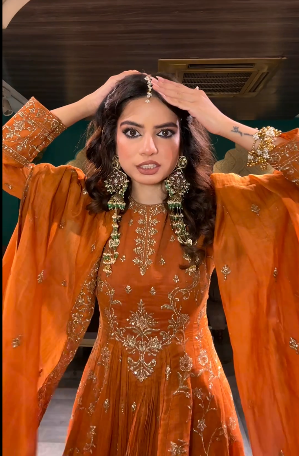 Golden Amber: Embroidered Anarkali Sharara Set