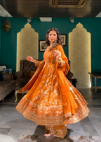 Golden Amber: Embroidered Anarkali Sharara Set