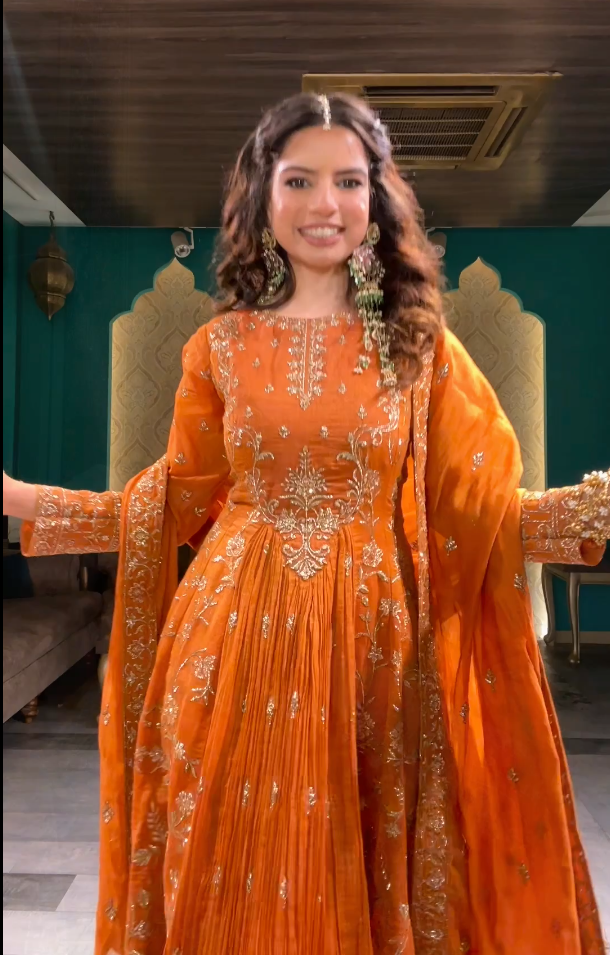 Golden Amber: Embroidered Anarkali Sharara Set