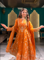 Golden Amber: Embroidered Anarkali Sharara Set