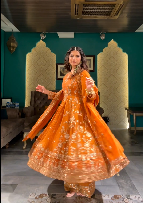 Golden Amber: Embroidered Anarkali Sharara Set Main image