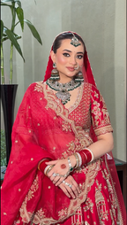 Imperial Crimson: Heavily Embellished Bridal Silk Lehenga
