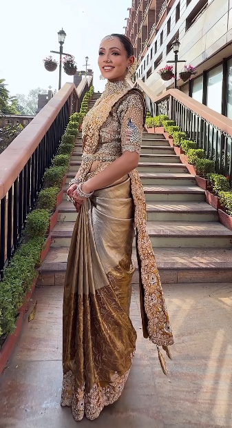 Kanjeevaram-style Golden Saree