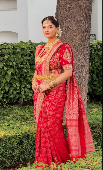 Imperial Crimson: Banarasi Silk Saree Secondary image
