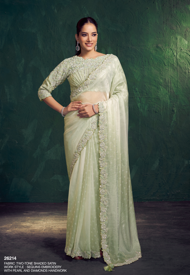 Luminous Mint Pearl Grace Saree