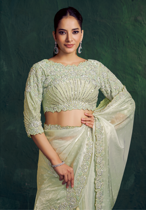 Luminous Mint Pearl Grace Saree
