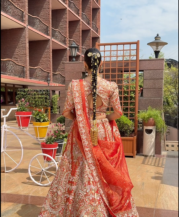 Luxury Royal in Rust Zari work Lehenga Secondary image